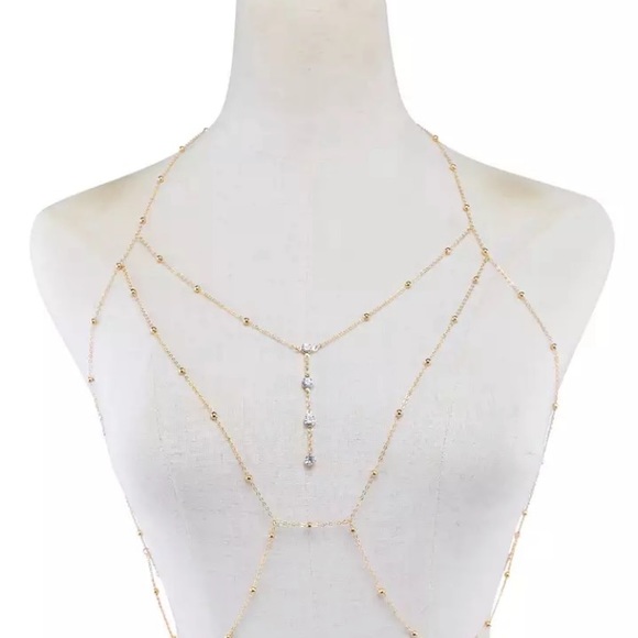 Sexy Necklace pendant Choker Opera Chain Bling Breast Gold - Picture 1 of 4